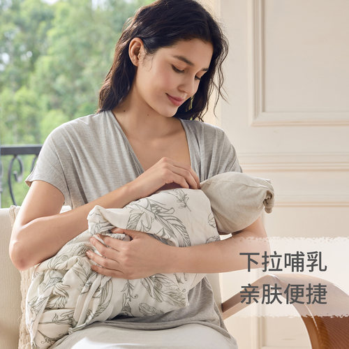 Nest Designs孕妇哺乳连衣裙女士产后睡衣睡裙春夏休闲家居服 - 图0