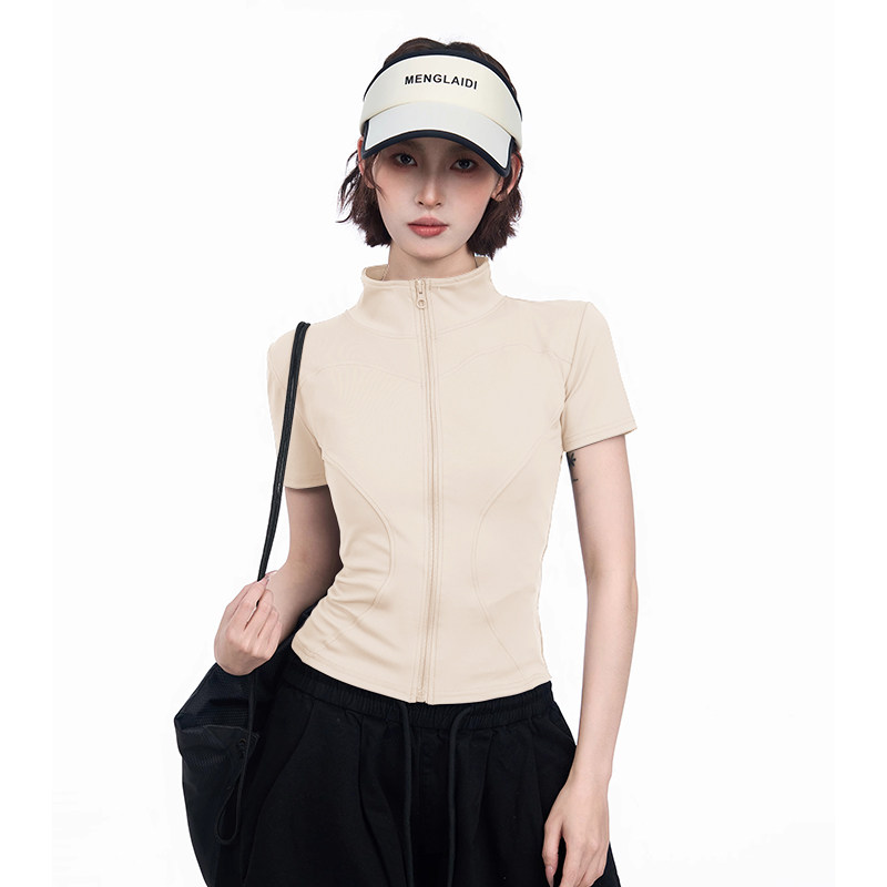 高弹瑜伽短袖外套女2025秋季立领显瘦开衫拉链裸感骑行健身衣,淘宝优惠券,粉丝福利购,淘宝优惠卷