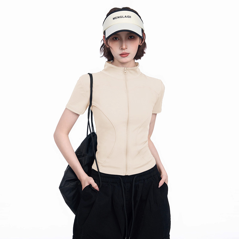 高弹瑜伽短袖外套女2025秋季立领显瘦开衫拉链裸感骑行健身衣,淘宝优惠券,粉丝福利购,淘宝优惠卷