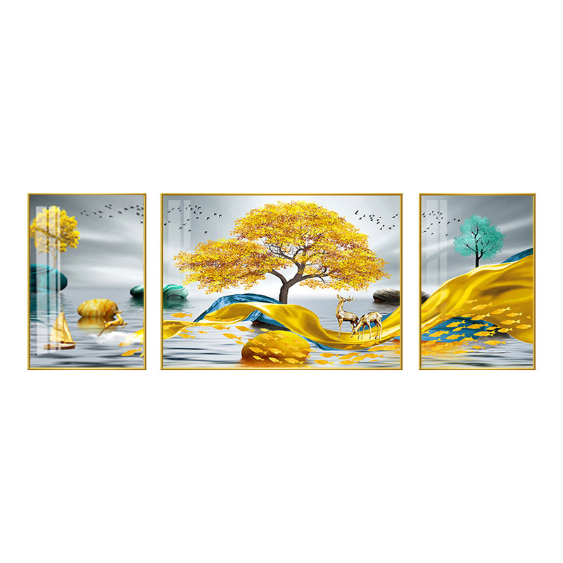 轻奢客厅装饰画沙发背景墙挂画现代简约壁画大气三联画镶钻晶瓷画,淘宝优惠券,粉丝福利购,淘宝优惠卷