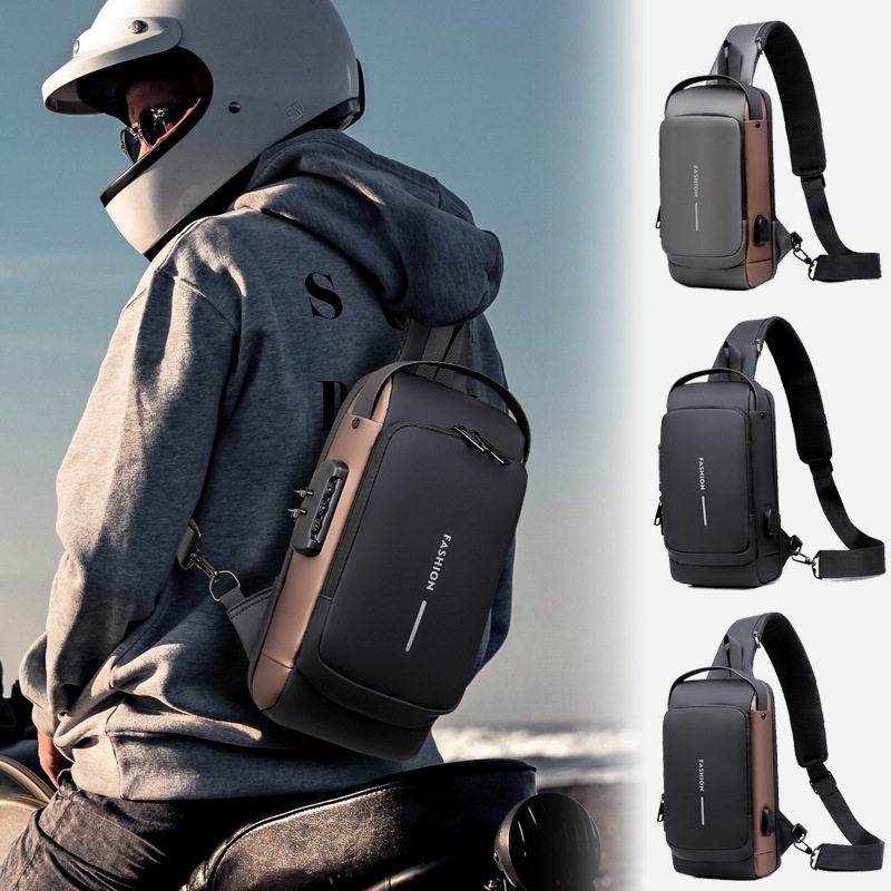 Men's chest bag password lock anti-theft riding bag casual outdoor running and travel waist bag one shoulder crossbody sports backpack