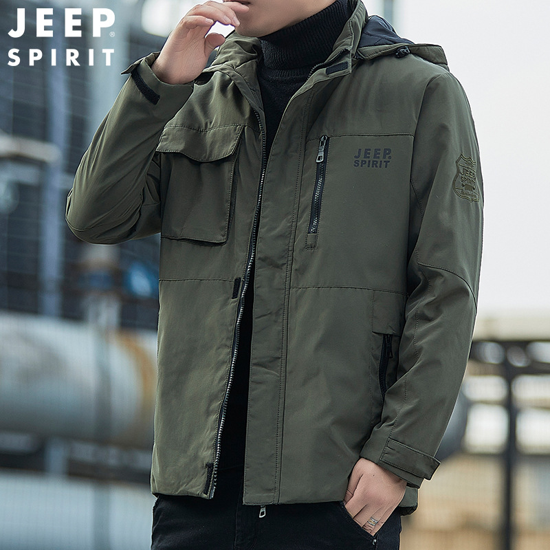 JEEP SPIRIT男士冬季棉服加绒加厚保暖可脱卸帽休闲外套HL8111B