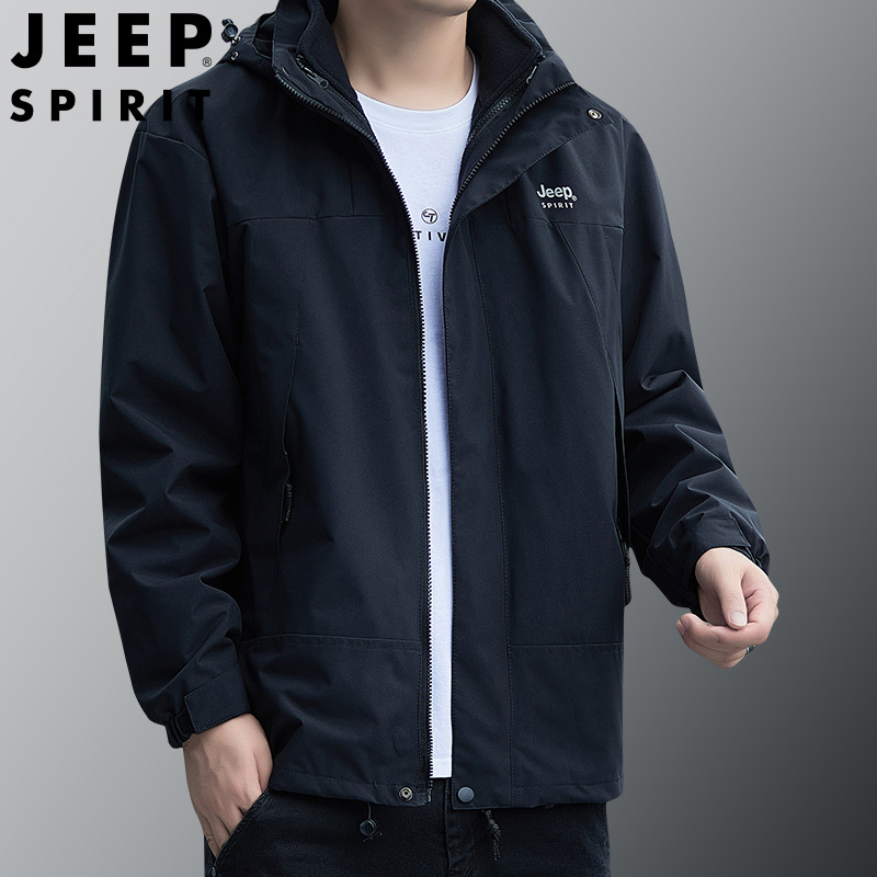 JEEP SPIRIT 秋冬款男士时尚休闲加绒夹克户外冲锋衣外套JC7339B