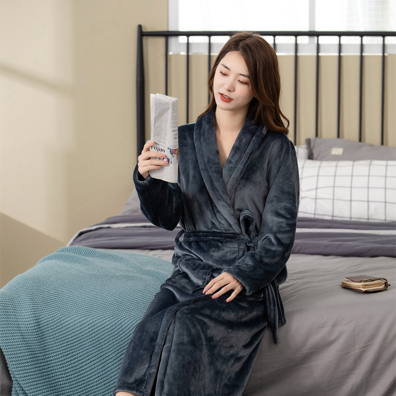 秋冬季法兰绒男情侣加长款睡袍 玫杜妃睡袍/浴袍