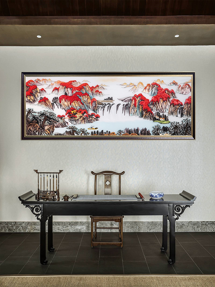 瑞杰 珐琅彩画《万山红遍层林尽染》办公室国画 中式客厅山水挂画