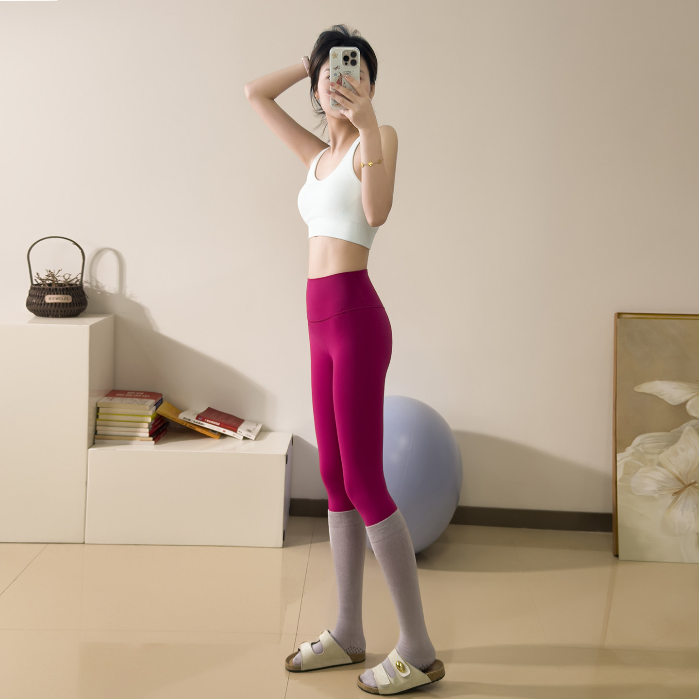 蓝小可Blue小糯弹瑜伽长裤女紫色健身裸感无尴尬线有口袋紧身跑步,淘宝优惠券,粉丝福利购,淘宝优惠卷