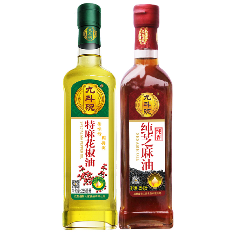 九斗碗特麻花椒油265ml+纯芝麻油265ml家用调味油麻油花椒油香油 - 图1
