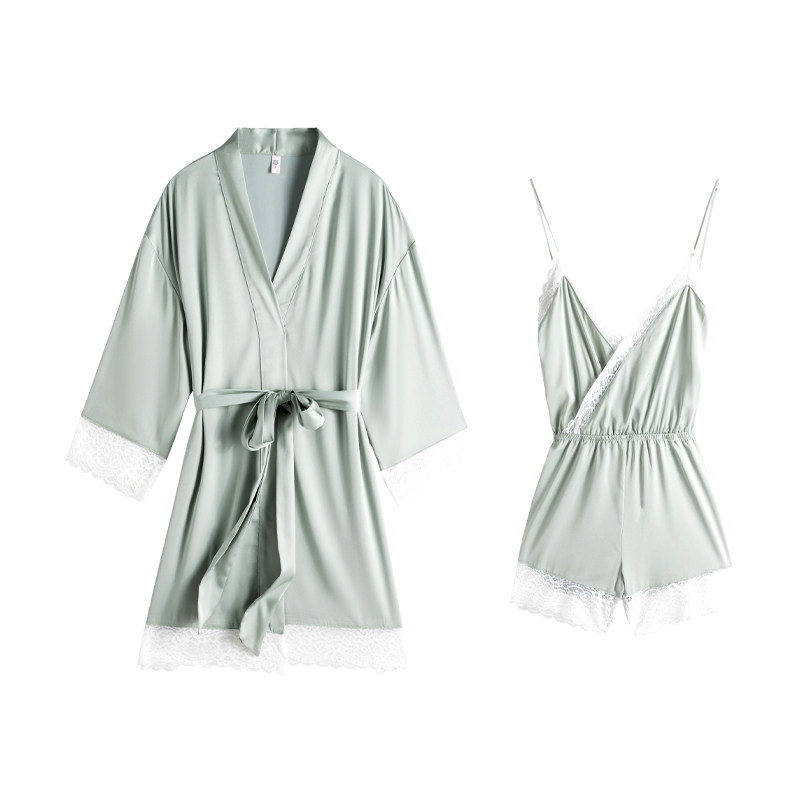 leomuna丝绸唯美蕾丝连体吊带睡袍 leomuna睡衣/家居服套装