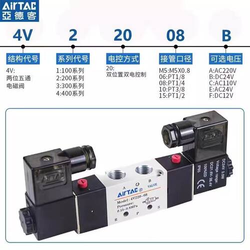 亚德客电磁阀4V230C-08B/DC24V/4V330C-10B/4V430C-15B/4V130C-06 - 图0
