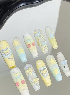 甜甜糖糕半手工蝴蝶结多巴胺美甲新款穿戴指甲可爱显白气质高级