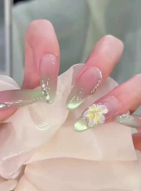 冰冻茉莉花猫眼雕花美甲穿戴甲