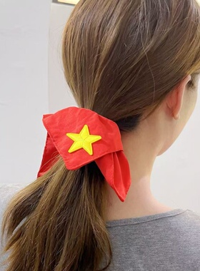 假期海外国风马尾红色新款