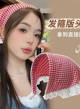 网红款法式碎花田园风头箍式头巾一体三角巾包头款头饰民族风