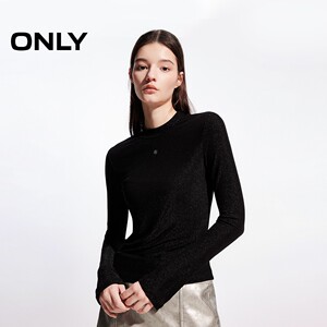 【2026新品】ONLY秋季弹力细闪修身打底衫半高领长袖T恤上衣女