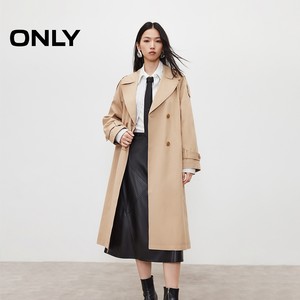 【王牌风衣】ONLY2025冬季新款老钱风双排扣收腰廓形长款显瘦外套