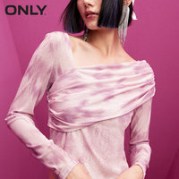 ONLY2024春季新款时尚晕染印花面料不对称领口设计修身打底T恤女