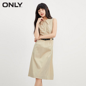 ONLY2023春季新款时尚高腰无袖中长款衬衫连衣裙女|123207015