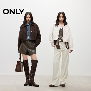ONLY2025冬季新款休闲质感灯芯绒领口撞色翻领短款牛仔外套女