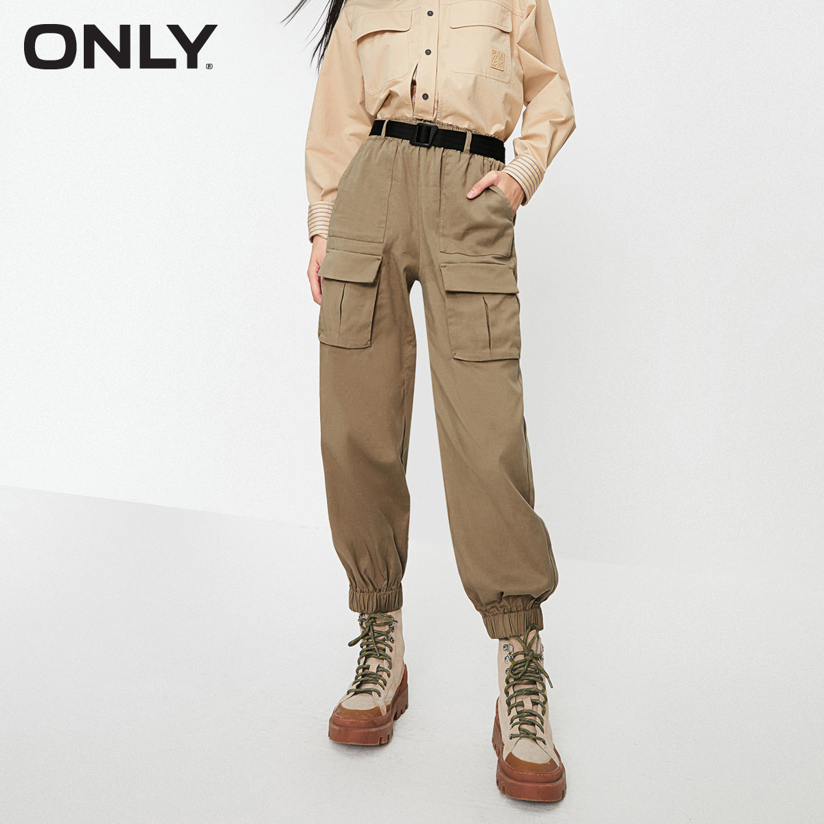 ONLY2023秋季高腰束脚长裤休闲裤