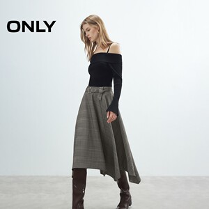 ONLY2026春季新款优雅拼接假两件吊带露肩长袖A字伞裙连衣裙女