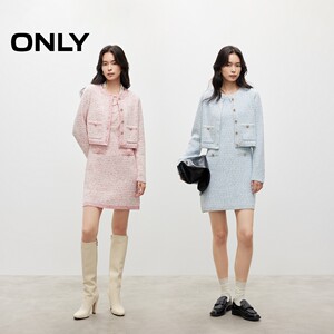 ONLY2025冬季新款重工优雅撞色精致纽扣小香风短裙套装连衣裙女