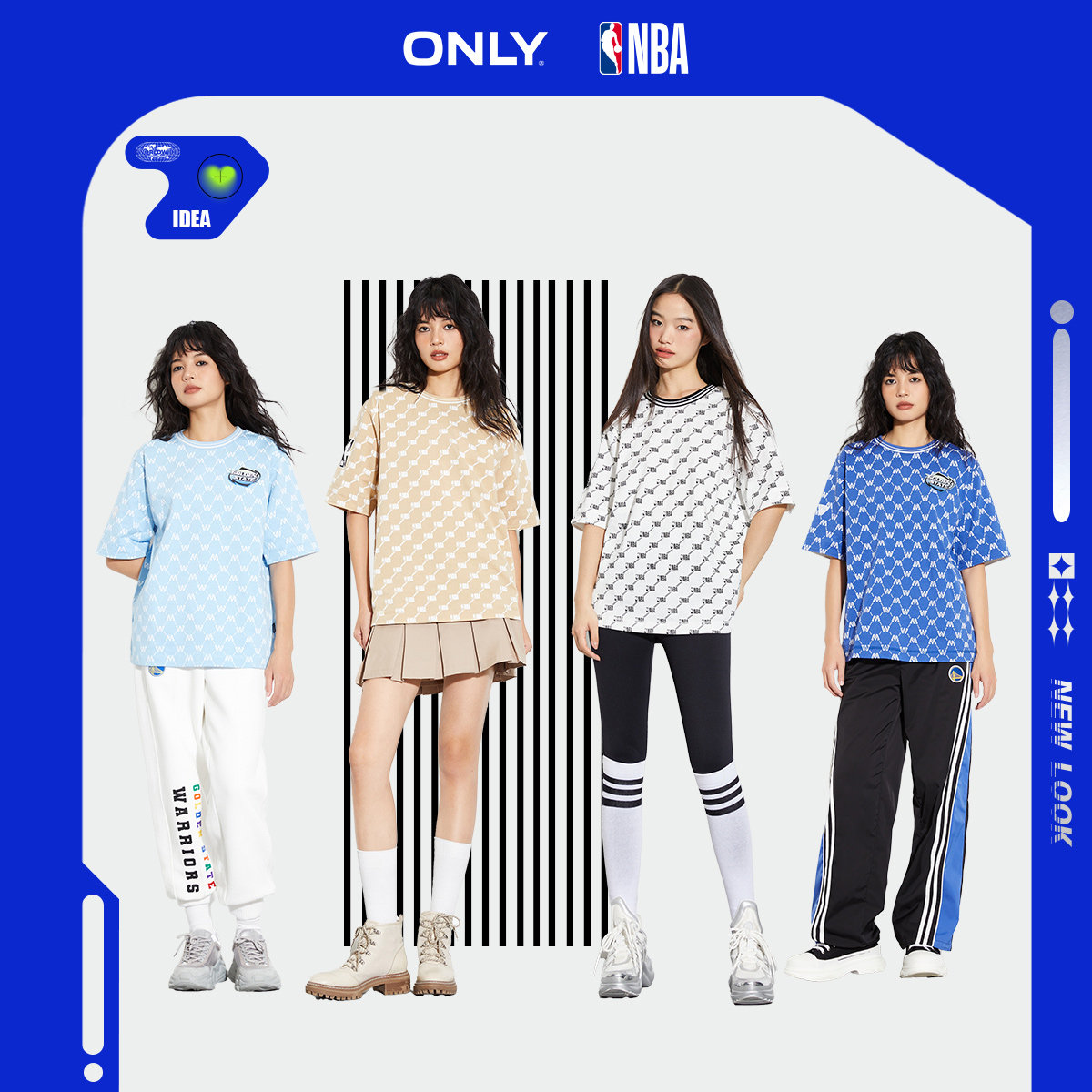 夏季新款NBA联名款潮酷满印圆领宽松T恤女