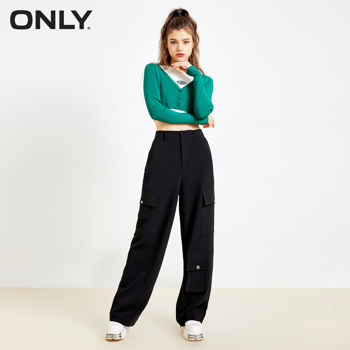 宽松休闲弹力直筒工装裤黑色休闲裤女