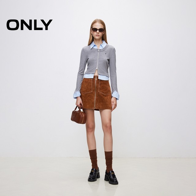 ONLY Big Pocket A-Line Leather Skirt Short Skirt