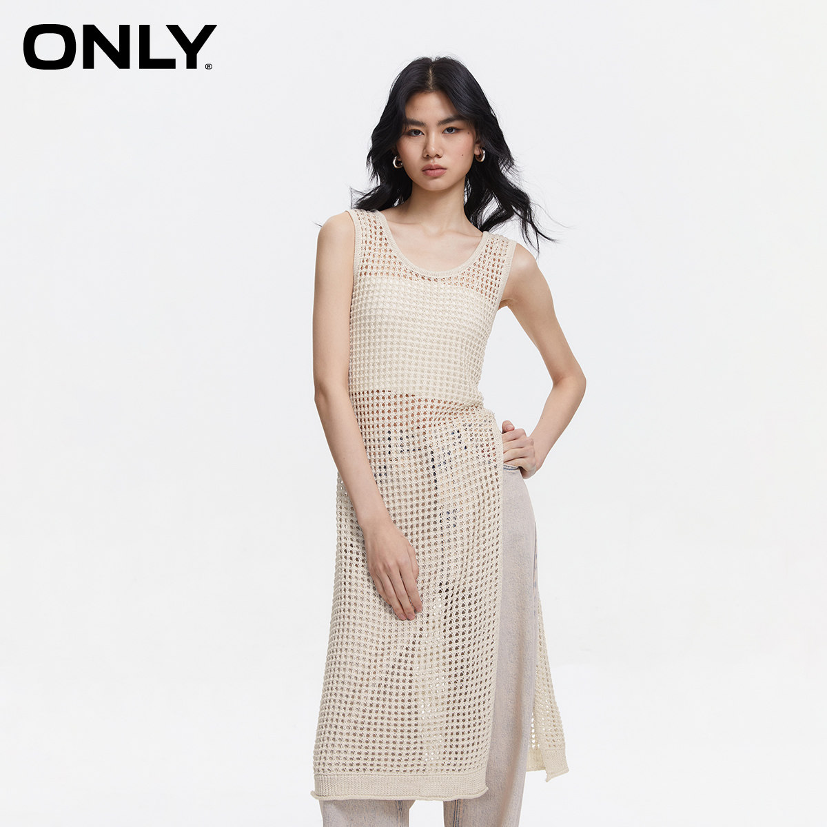 绫致ONLY秋冬设计感时尚气质开叉合身H版连衣裙女百搭