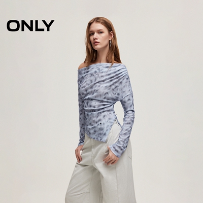 ONLY扎染一字肩修身长袖T恤