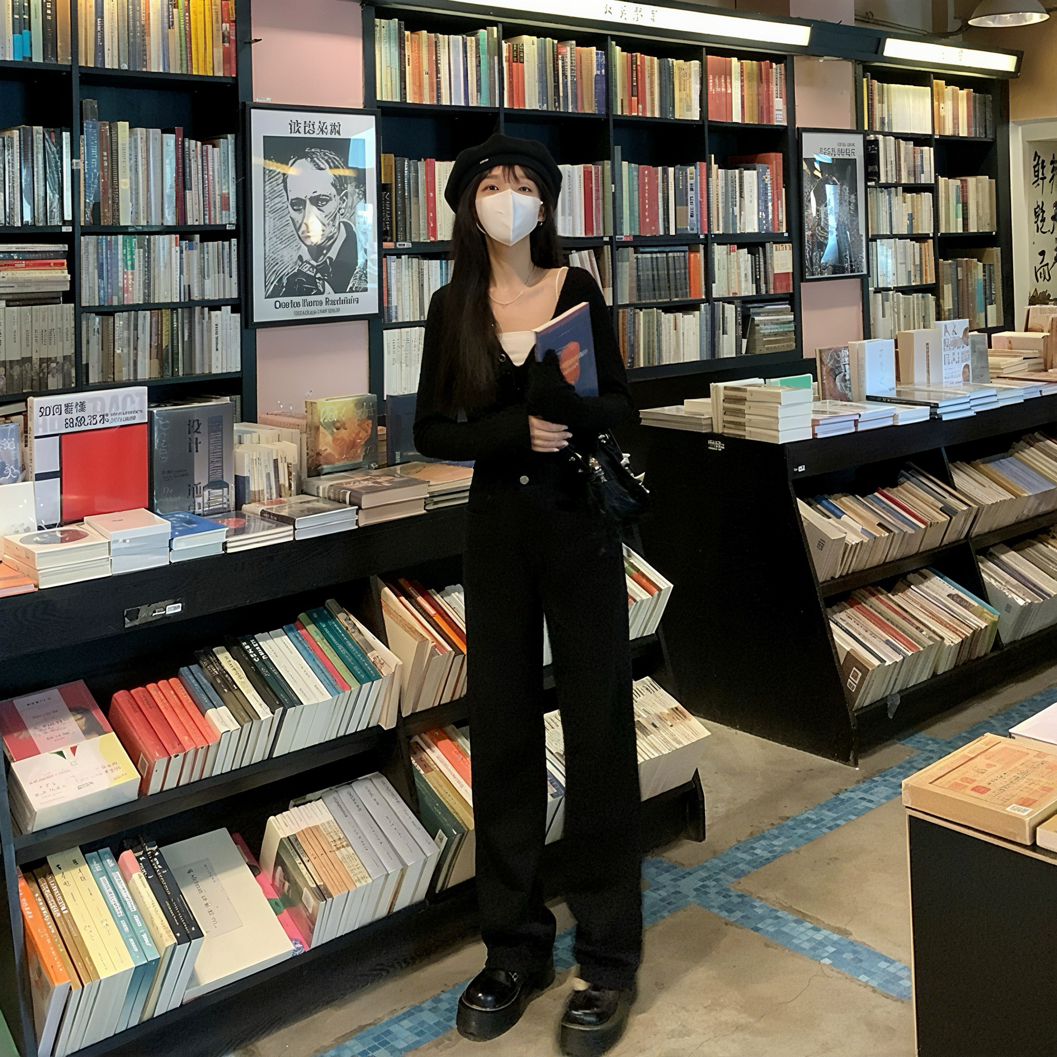 艾恩晟 牛仔裤黑色窄版阔腿裤女 高腰显瘦基础款宽松遮肉