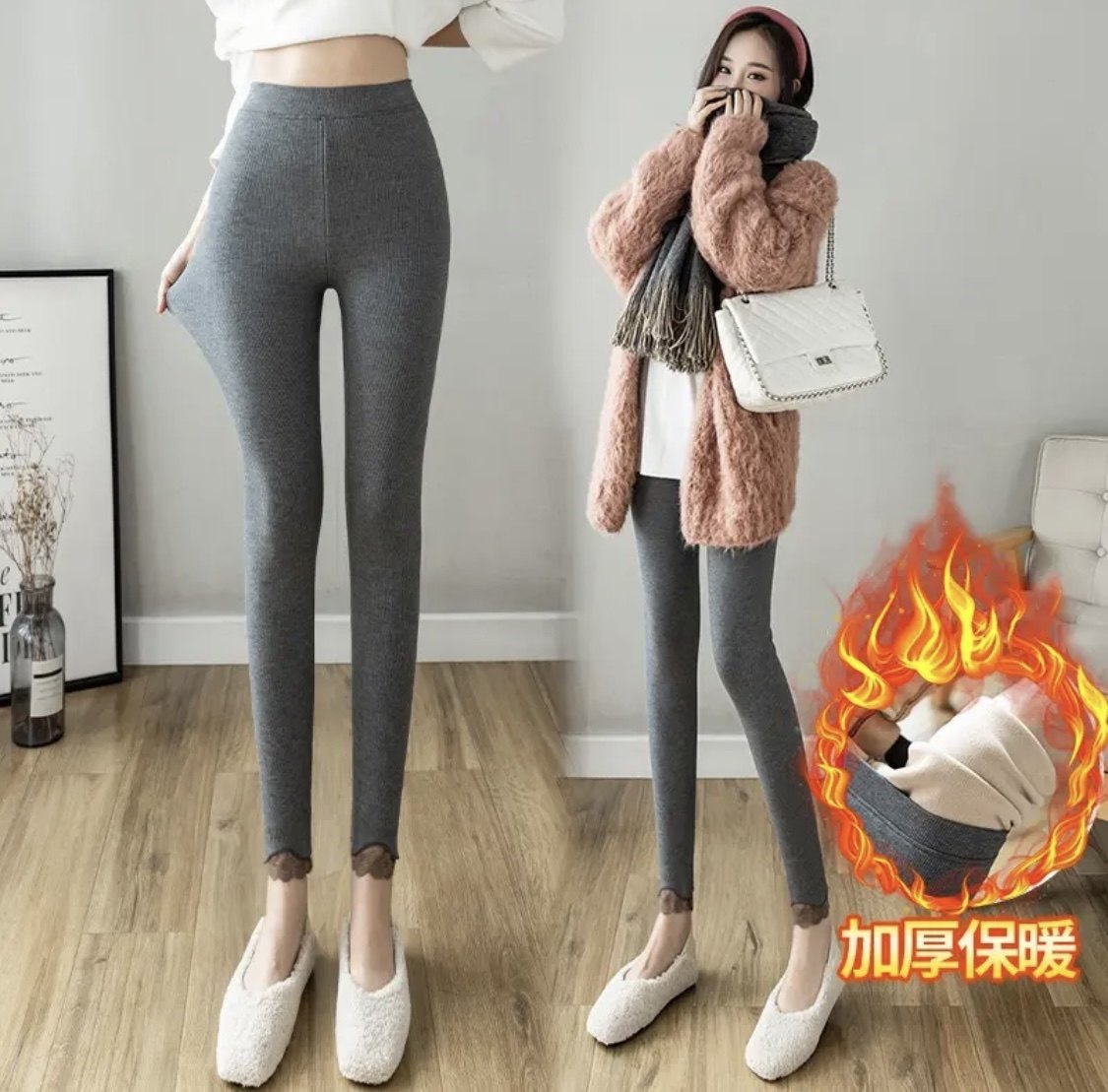 秋冬季新品加大码羊羔绒打底裤高腰外穿螺纹棉百搭保暖显瘦棉裤,淘宝优惠券,粉丝福利购,淘宝优惠卷