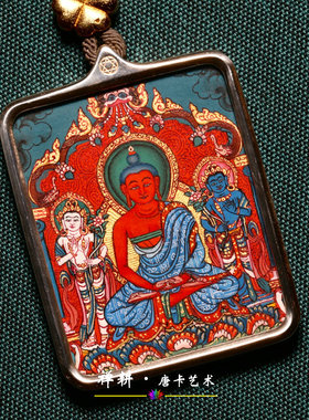 手绘西方三圣阿弥陀佛热贡小唐卡