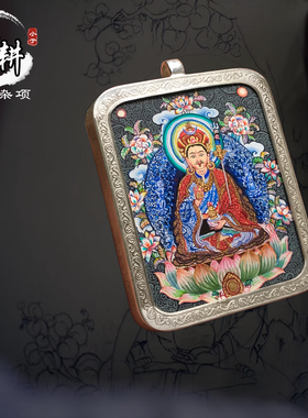 手绘小唐卡纯银青海随身生肖吊坠