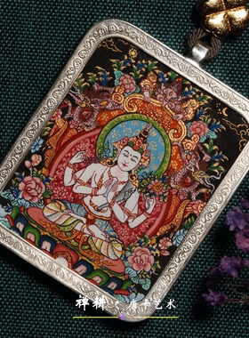 随身微唐手绘小唐卡四臂随身吊坠
