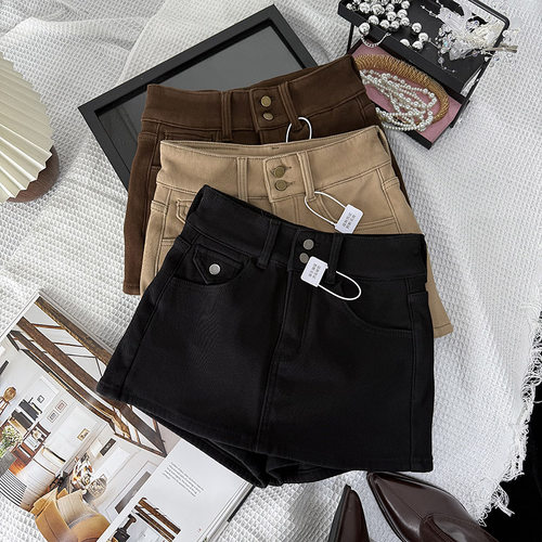 韩版冬季加厚绒复古牛仔风高腰A字半身短裙女显瘦包臀百搭裙子潮 - 图0