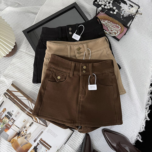 韩版冬季加厚绒复古牛仔风高腰A字半身短裙女显瘦包臀百搭裙子潮 - 图1