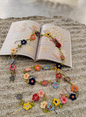 双色  日系文艺范手工钩花彩色项链腰带180cm