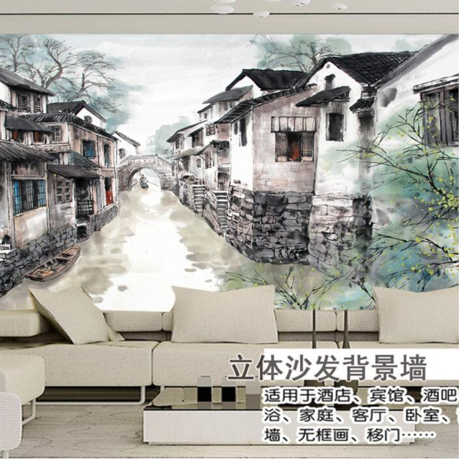 江南水乡中国风古典山水画背景墙餐厅墙纸壁画餐厅餐馆客厅包间-图2