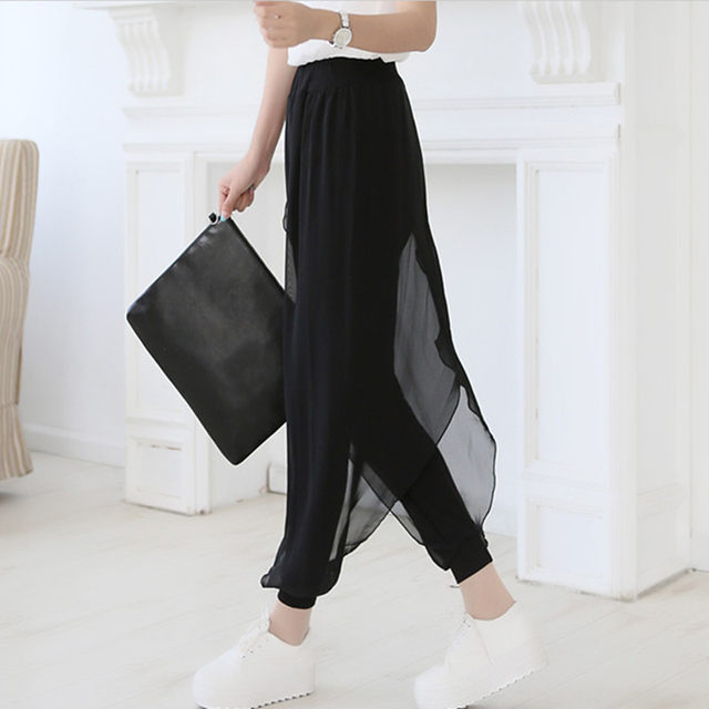 Spring and summer thin loose chiffon small feet mesh harem pants