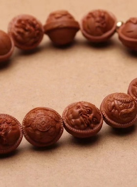 野生龙纹桃核纯手工雕刻十八罗汉手串单圈手持文玩手链男女款礼物