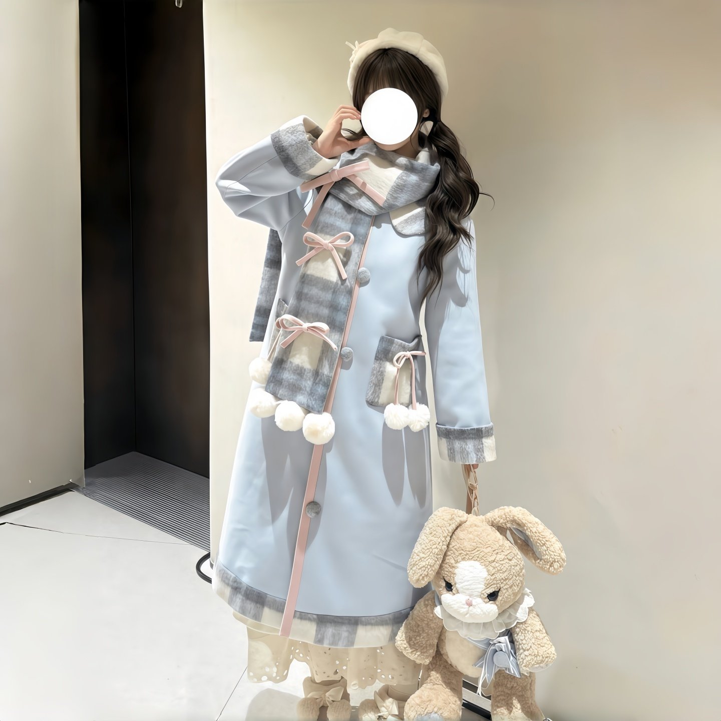 飞行日记可爱甜妹小个子毛呢大衣女秋冬季格纹拼接设计感呢子外套,淘宝优惠券,粉丝福利购,淘宝优惠卷