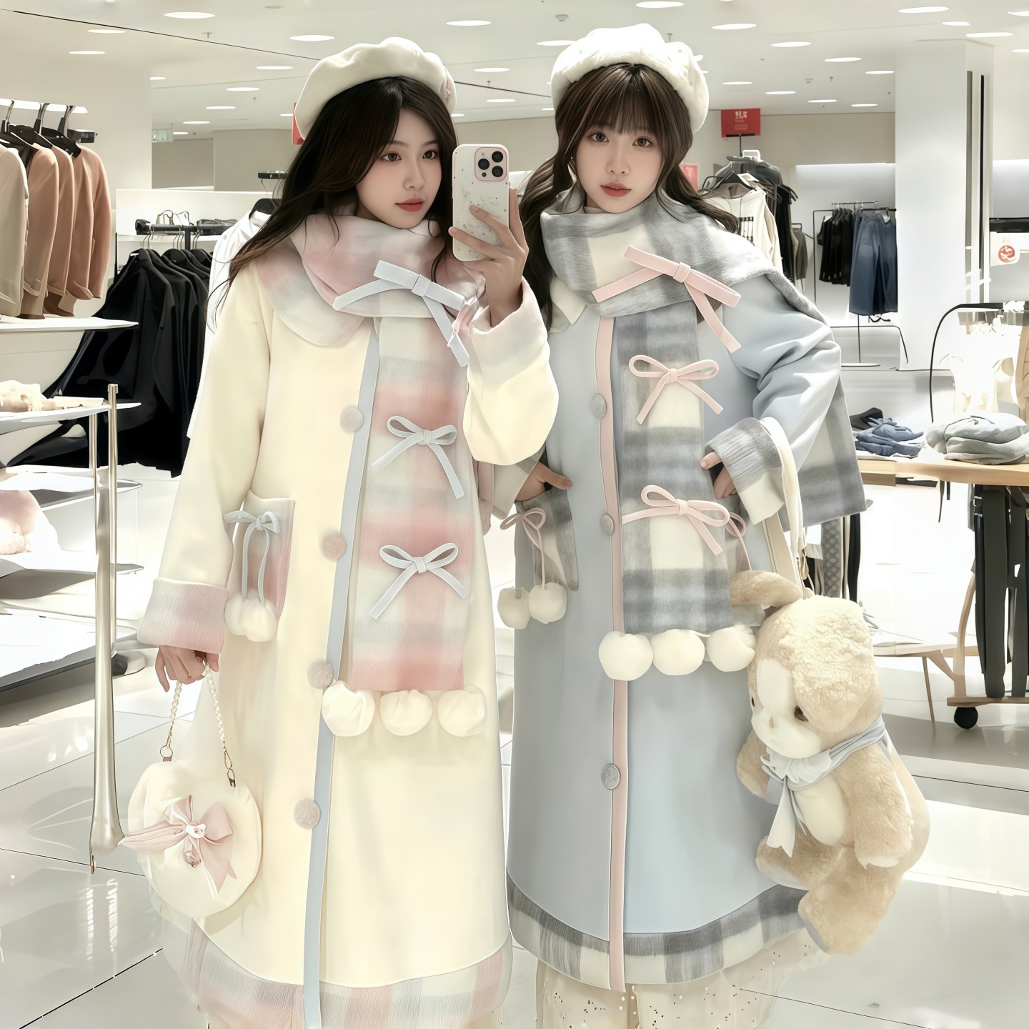 飞行日记可爱甜妹小个子毛呢大衣女秋冬季格纹拼接设计感呢子外套,淘宝优惠券,粉丝福利购,淘宝优惠卷