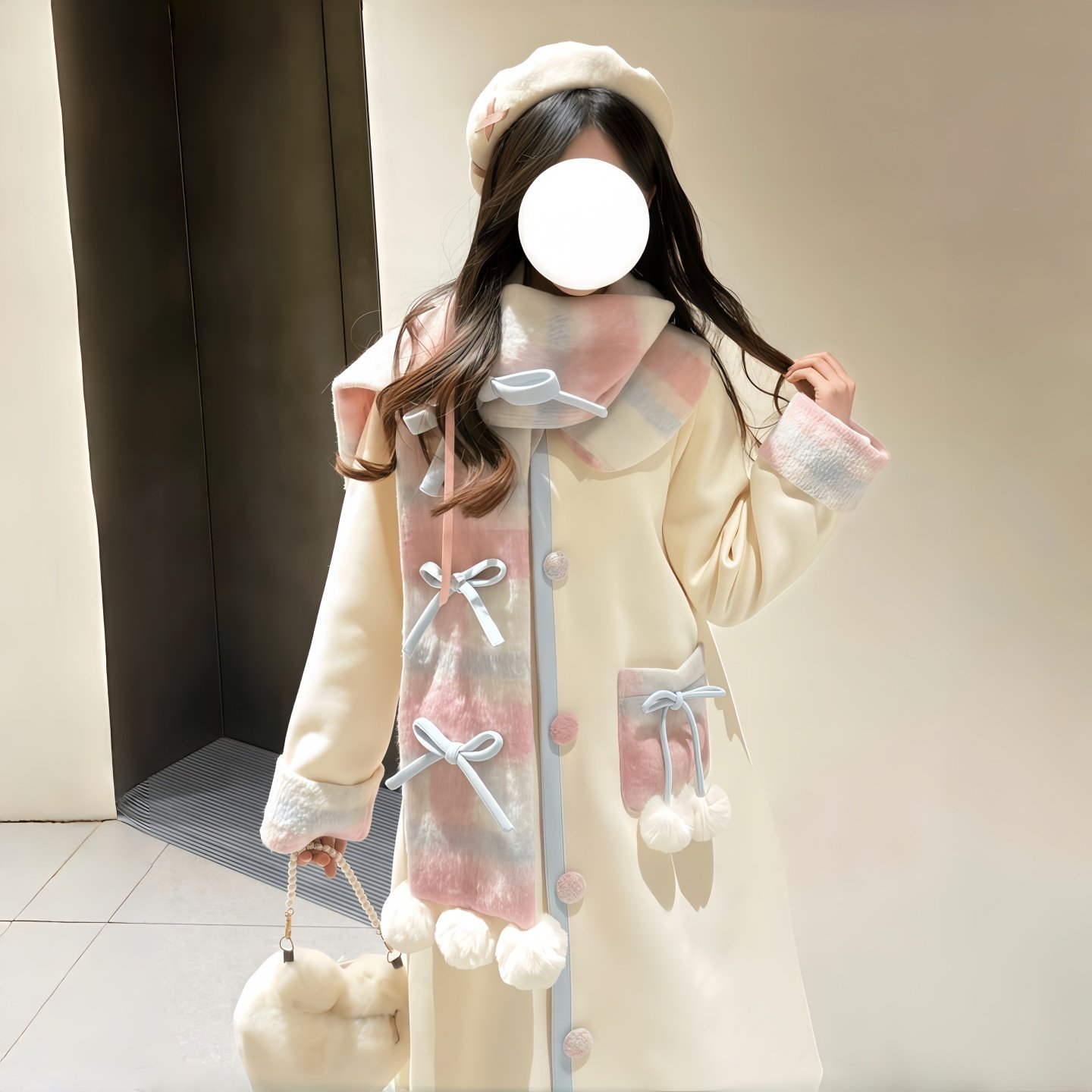 飞行日记可爱甜妹小个子毛呢大衣女秋冬季格纹拼接设计感呢子外套,淘宝优惠券,粉丝福利购,淘宝优惠卷