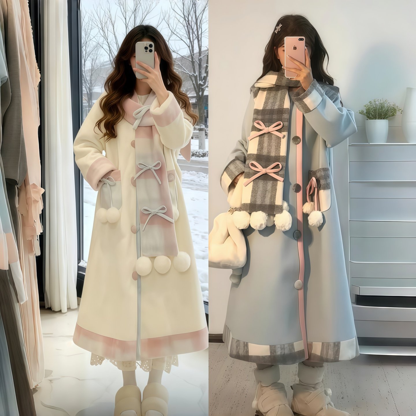 飞行日记可爱甜妹小个子毛呢大衣女秋冬季格纹拼接设计感呢子外套,淘宝优惠券,粉丝福利购,淘宝优惠卷