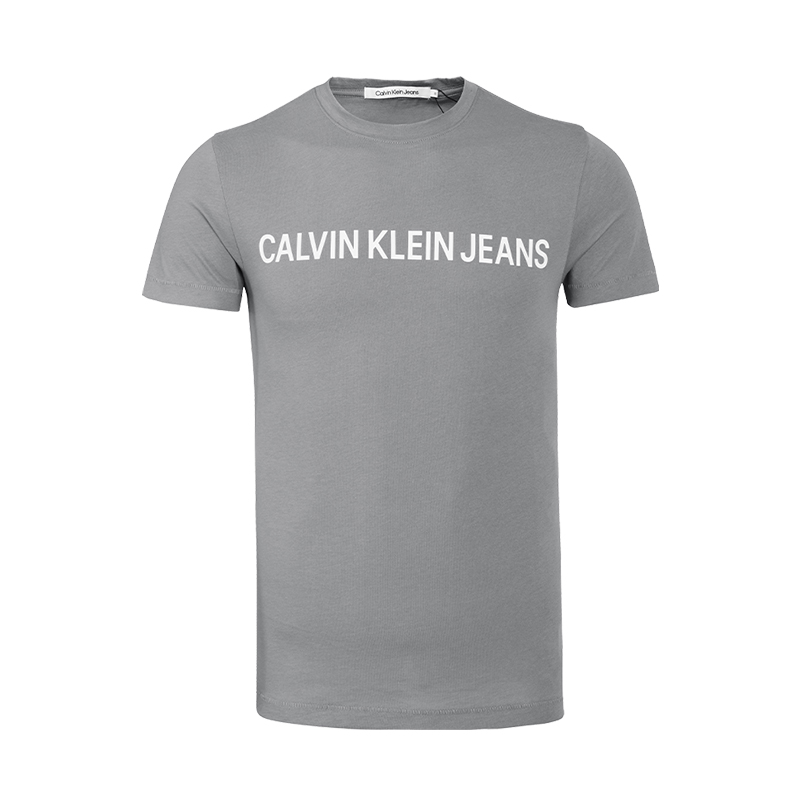 Calvin Klein/凯文克莱男士灰色T恤圆领印花纯棉短袖上衣网球穿搭-图0