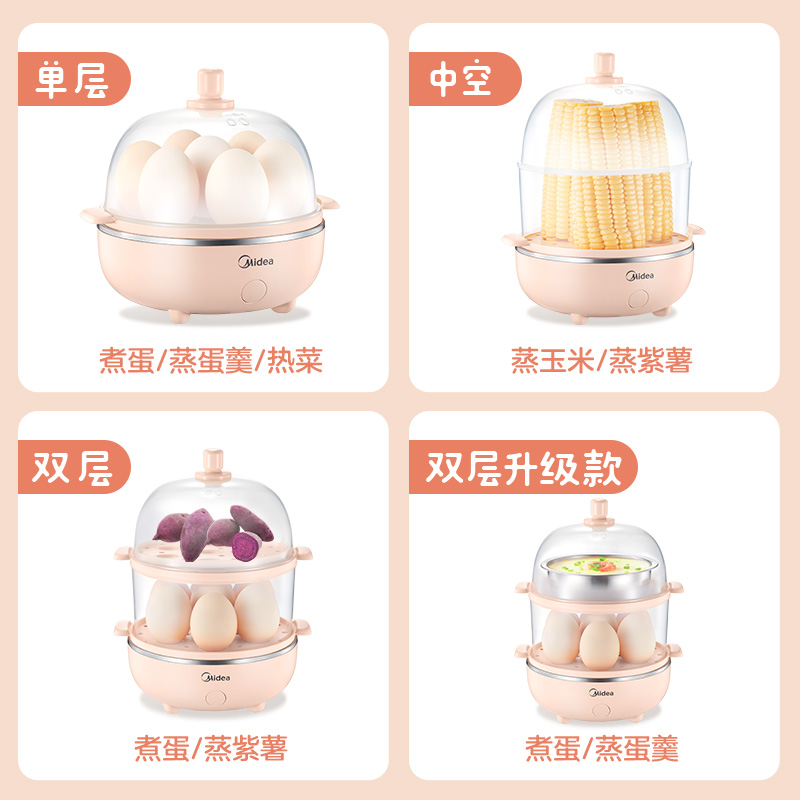 美的佛山专卖店美的蒸蛋器家用煮蛋器自动断电鸡蛋机早餐神器多功能迷你小型宿舍1