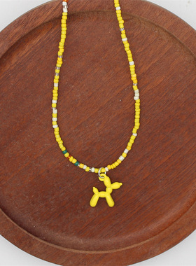 日韩跨境潮流马卡龙糖果色卡通小狗米珠项链 多彩气球狗锁骨链