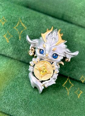 可爱小白泽宝宝抓钱版项链原创招财纳福聚宝盆瑞兽萌龙挂坠饰品款