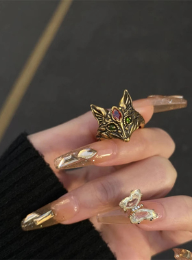 狐狸戒指中古vintage黑金色复古立体栩栩如生高级酷飒食指戒饰品